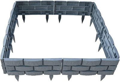 Set of 4 Grey Brick Effect Garden Edging Garden Lawn Borders Fence Flowerbed Grass Edging Decorative Fencing - 5