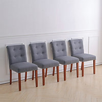 Set of 4 Grey Dining Chair Set Linen Upholstered Dining Chairs Accent Chair with Wooden Legs