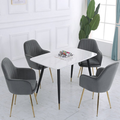 Set of 4 Grey Dining Chairs Frosted Velvet Upholstered Dining Chair Set Occasional Armchair with Metal Legs
