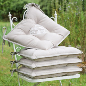 Set of 4 Grey Love Birds Outdoor Garden Chair Seat Pad Cushions