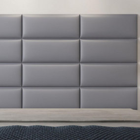 Set of 4 Grey Padded Wall Panels (60x25cm) - Peel and Stick Anti-Collision 3D Upholstered wall panels - Self Adhesive Wall Cushion