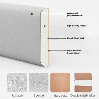 Set of 4 Grey Padded Wall Panels (60x25cm) - Peel and Stick Anti-Collision 3D Upholstered wall panels - Self Adhesive Wall Cushion - 6