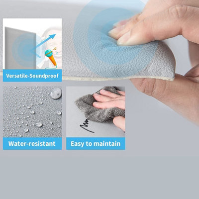 Set of 4 Grey Padded Wall Panels (60x25cm) - Peel and Stick Anti-Collision 3D Upholstered wall panels - Self Adhesive Wall Cushion - 8