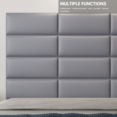 Set of 4 Grey Padded Wall Panels (60x25cm) - Peel and Stick Anti-Collision 3D Upholstered wall panels - Self Adhesive Wall Cushion - 9
