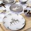 Set of 4 Grey Stag Head Dinner Plate Side Plates