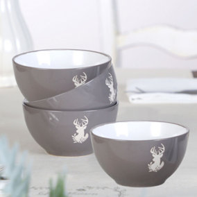 Set of 4 Grey Stag Stoneware Christmas Dinnerware Bowls