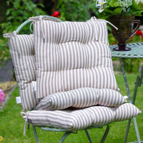 Set of 4 Grey Stripe Outdoor Garden Furniture Seat Pads with Ties