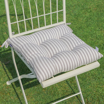 Set of 4 Grey Stripe Outdoor Garden Furniture Seat Pads with Ties