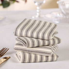 Set of 4 Grey Striped 100% Cotton Reusable Kitchen Napkins Tablecloths Gift Idea