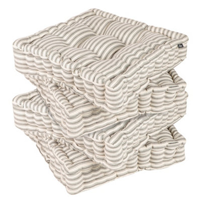 Set of 4 Grey Striped Box Outdoor Garden Chair Seat Pad Cushions