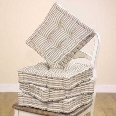 Set of 4 Grey Striped Indoor Dining Chair Seat Pad Box Cushions