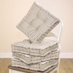 Set of 4 Grey Striped Indoor Dining Chair Seat Pad Box Cushions