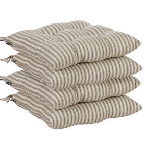 Set of 4 Grey Striped Indoor Dining Chair Seat Pad Cushions