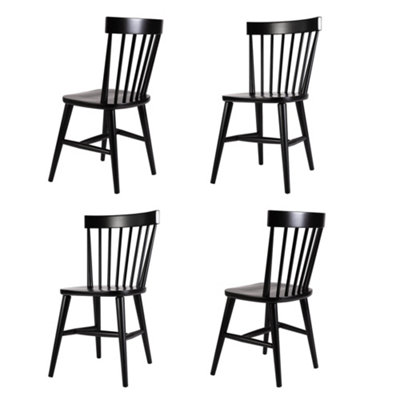 Set of 4 Harrogate Painted Spindle Back Kitchen Furniture Dining Room Chair - Black