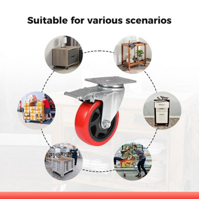 Set of 4 Heavy Duty 100mm Swivel Castor Wheels with 2 Brakes 700KG Load ...