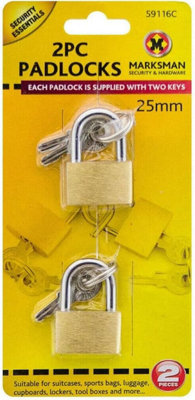 Set Of 4 Heavy Duty Brass Padlocks 2 Keys Security Lock Luggage Locker Bag 25Mm