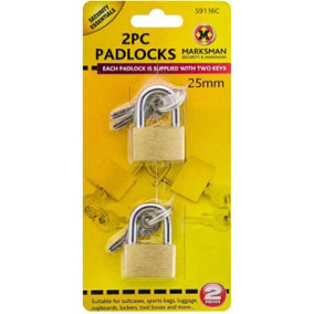 Set Of 4 Heavy Duty Brass Padlocks 2 Keys Security Lock Luggage Locker Bag 25Mm