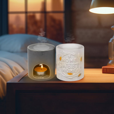 Set Of 4 Home Sweet Home Oil Fragrance Burner Granules Wax Melts Ceramic Gift