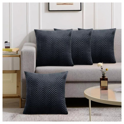 Set of 4 Hotel Quality Embossed Crushed Velvet Cushions Pads with Embossed Velvet Covers Luxury Comfort Cushion 2 Pair