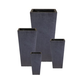 Set of 4 IDEALIST™ Dark Grey Reinforced Stone Garden Tall Planters: H38 W18 cm + H50 W24 cm + H65 W32 cm + H89 W43 cm