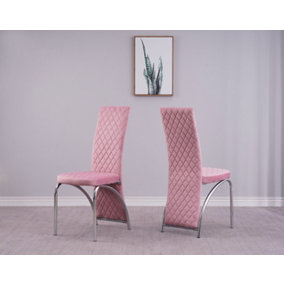 Set of 4 Irine Pink Velvet Dining Chairs with Solid Chrome Frame