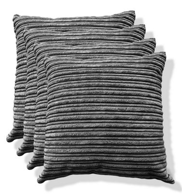 Set of 4 Jumbo Cord Scatter Cushions Complete with Cushion pads Furniture Cushions with inserts 4 plush Cord cushions - Grey