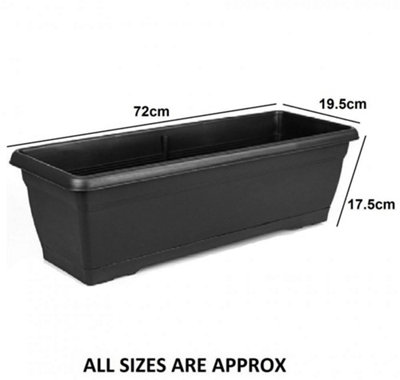 Set Of 4 Large 72cm Black Garden Plastic Trough Balcony Planter Window Plant Box - 3