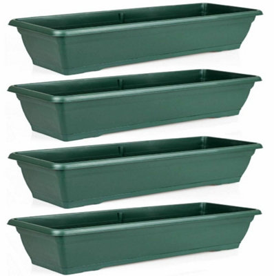 Set Of 4 Large 72cm Green Garden Plastic Trough Balcony Planter Window Plant Box