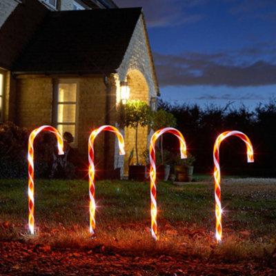 Set of 4 Large Light up Red & White Stripe Christmas Candy Cane Garden