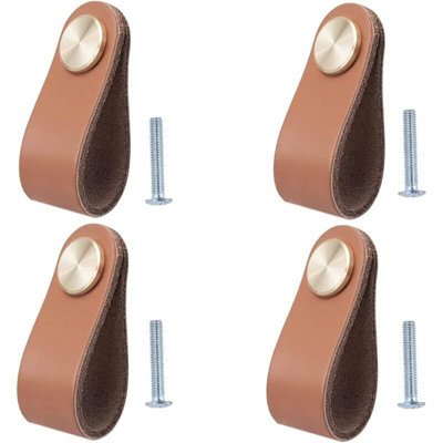 Set of 4 Leather Furniture Handles Cupboard Door Knobs Vintage for Cabinets  Dresser Kitchen