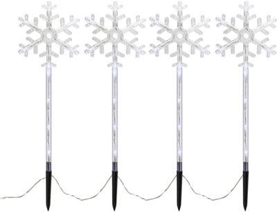 Set Of 4 Led Stake Garden Lights - Snowflake Or Star Festive Xmas Lights - 40 Led Mains Powered - Stunning Glow