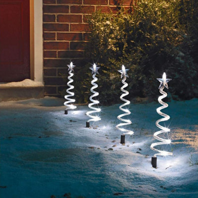 Set Of 4 Led Tree Path Finder Stake String Lights - Spiral Christmas Decoration Lights - With 40 White Or Multi-coloured