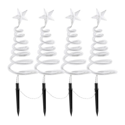 Set Of 4 Led Tree Path Finder Stake String Lights - Spiral Christmas Decoration Lights - With 40 White Or Multi-coloured