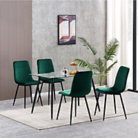 Set of 4 Lexi Velvet Fabric Dining Chairs with Metal Legs Green by MCC