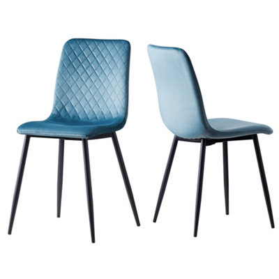 Set of 4 Lexi Velvet Fabric Dining Chairs with Metal Legs Light Blue by MCC