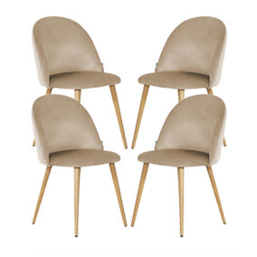 Set of 4 Lucia Velvet Dining Chairs Upholstered Dining Room Chairs, Beige