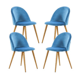 Set of 4 Lucia Velvet Dining Chairs Upholstered Dining Room Chairs, Blue