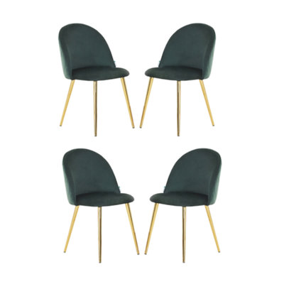 Set of 4 Lucia Velvet Dining Chairs Upholstered Dining Room Chairs, Green