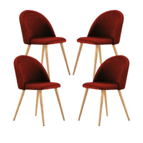 Set of 4 Lucia Velvet Dining Chairs Upholstered Dining Room Chairs, Red