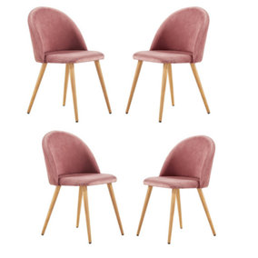 Set of 4 Lucia Velvet Dining Chairs Upholstered Dining Room Chairs, Rose