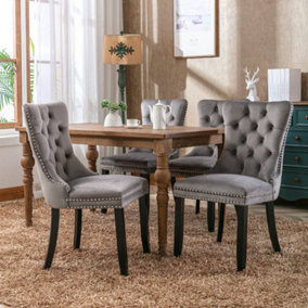 Set of 4 Lux Grey Velvet Kitchen Dining Chairs with Pull Knocker Wing Back Bedroom Office Chairs