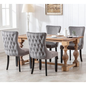 Set of 4 Lux Velvet Upholstered Kitchen Dining Chairs Office Bedroom Chairs Grey