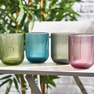 Set of 4 Luxury Embossed Mix-Match Drinking Glass Tumblers 270ml