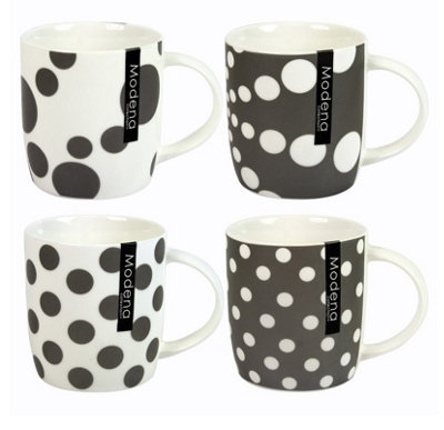 Set of 4 Matt Metallic Polka Dot Spotty Drinking Mugs 12oz New Bone China