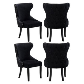 Set of 4 Mayfair Velvet Dining Chairs Upholstered Dining Room Chairs Black