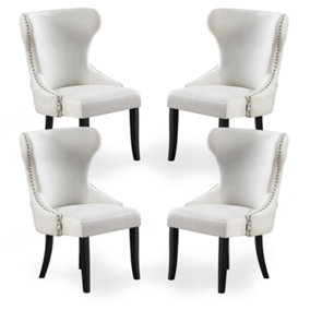Set of 4 Mayfair Velvet Dining Chairs Upholstered Dining Room Chairs Cream