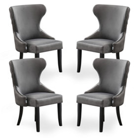 Set of 4 Mayfair Velvet Dining Chairs Upholstered Dining Room Chairs Dark Grey