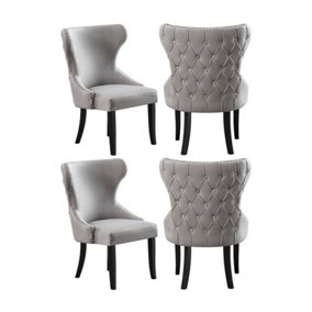 Set of 4 Mayfair Velvet Dining Chairs Upholstered Dining Room Chairs Grey