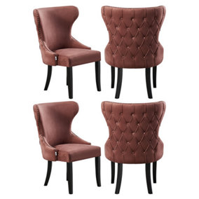 Set of 4 Mayfair Velvet Dining Chairs Upholstered Dining Room Chairs Pink