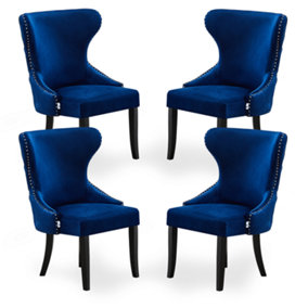 Set of 4 Mayfair Velvet Dining Chairs Upholstered Dining Room Chairs Royal Blue